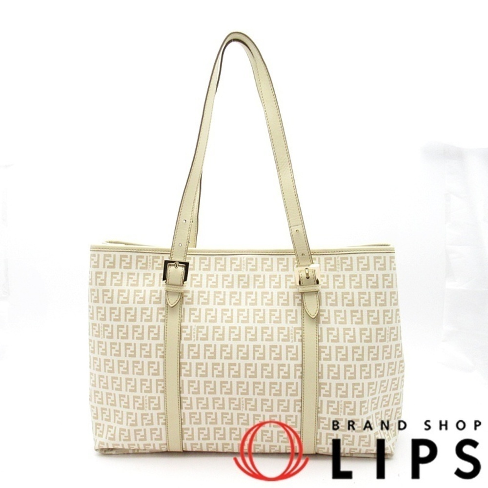 Fendi Zucchino Tote Bag Leather Ivory White
